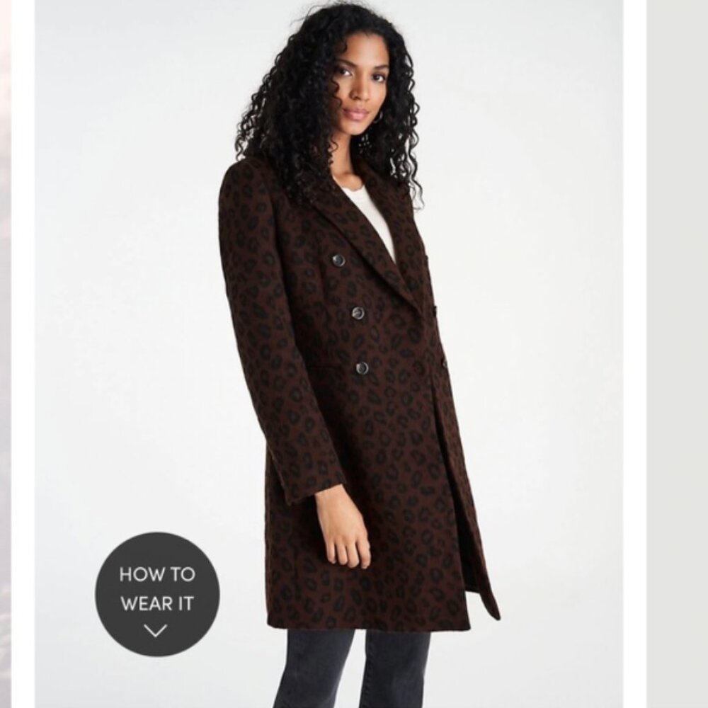 Ann Taylor‎ Cheetah Print Double Breasted Chesterfield Coat Wool Blend S